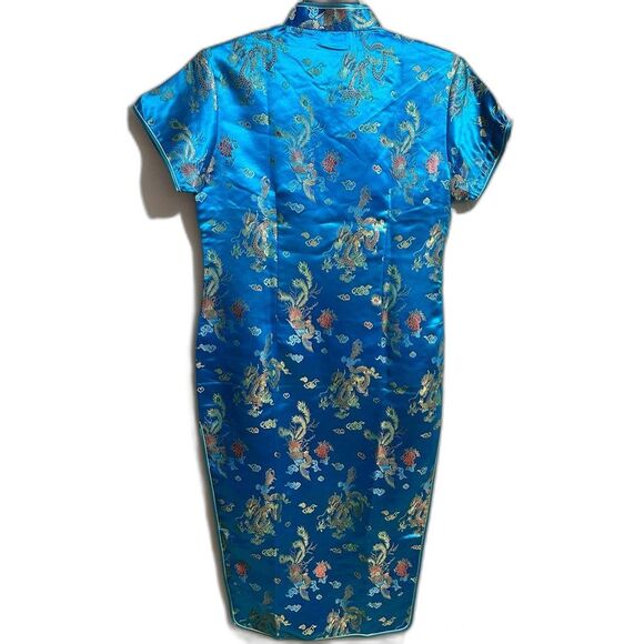 Beautiful Traditional Cheongsam Dress. 52” Long. Blue Yellow (321) - Picture 3 of 4
